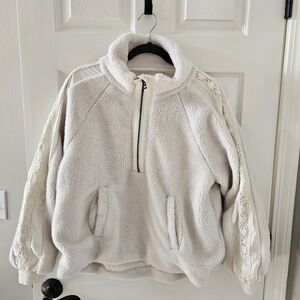 Dylan Cream Teddy Jacket with Lace Accents